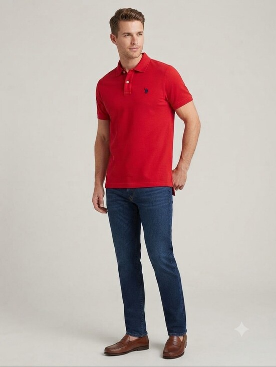 U.S. Polo Assn. Other - U.S. Polo Assn. Performance Pique, Red Short-Sleeve Polo Shirt, Size Large